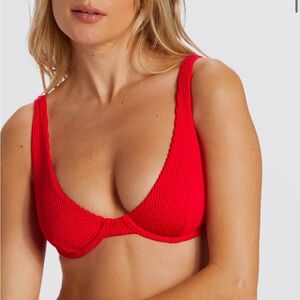 Billabong Red Ribbed Bikini Top with Gold Logo